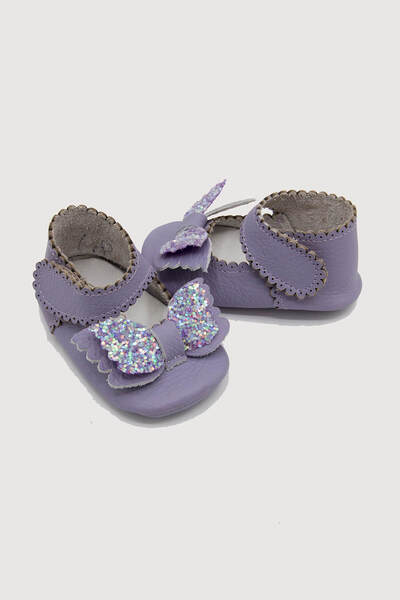 Beybium Baby Girl Velcro Genuine Leather Purple Bow Booties Shoes