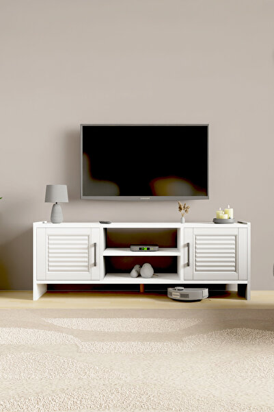 interGO Molde Retro Tv Sehpası MDF Membran Kapaklı Raflı Tv Ünitesi Televizyon Sehpası