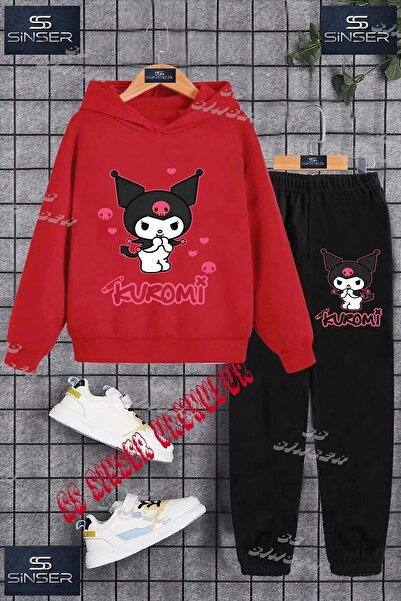 SS SİNSER Çocuk Unısex "KUROMI TEKLI ELLER AGIZDA"Baskılı Kapşolu Eşofman Takımı
