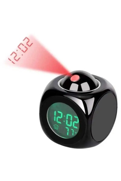 MDS Projeksiyonlu LED Çalar Saat Büyük Kırmızı Zaman Gösterimi, Sıcaklık ve Ç...