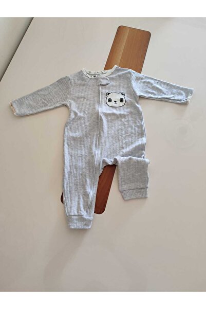 Asel PANDA DESENLİ ÖNÜ FERMUARLI UZUN KOLLU ERKEK BEBEK TULUMU