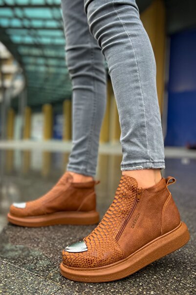 Zapatos CH133 Coccodrillo Erkek Spor Günlük Fermuarlı Cilt Bot CTT - Taba