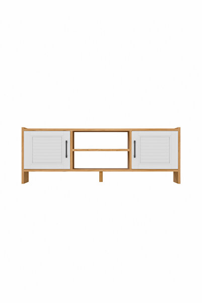 interGO Molde Retro Tv Sehpası MDF Membran Kapaklı Raflı Tv Ünitesi Televizyon Sehpası