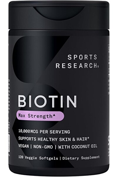 Sports Research كبسولات البيوتين النباتية الناعمة بتركيز 10,000 ميكروغرام - 1...
