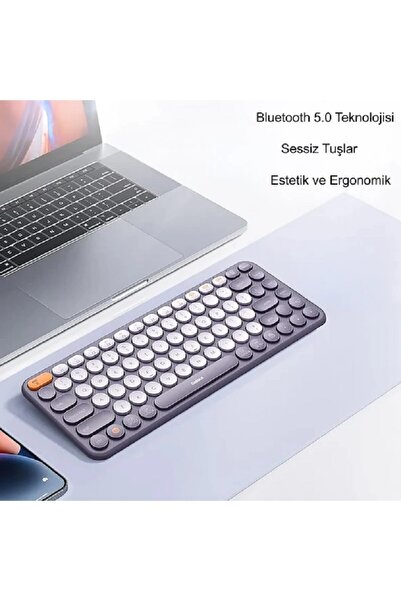 FORTİCO Sessiz Klavye Base us Kablosuz Bluetooth 5.0 İngilizce Universal Çoklu Bağlantı 2.4GHz Hafif ince