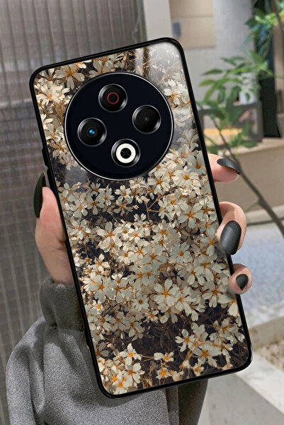 TECNO Spark 30 Uyumlu Beyaz Çiçek Tasarımlı Parlak Premium Kılıf