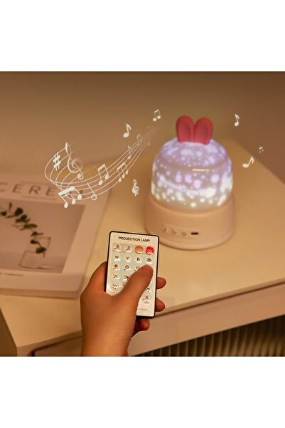 UralTeknik Tavşan Projektör müzikli şarjlı bluetoothlu hareketli gece lambası uyku çocuk bebek 8 farklı film