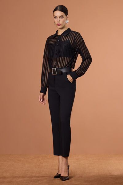 UPGRADE Transparan Tül Bluz Siyah