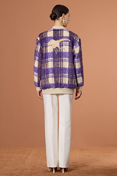 UPGRADE Arka Nakışlı Ekose Mont Mor