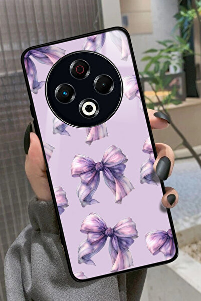 TECNO Spark 30 Uyumlu Mor Kurdele Tasarımlı Parlak Premium Kılıf