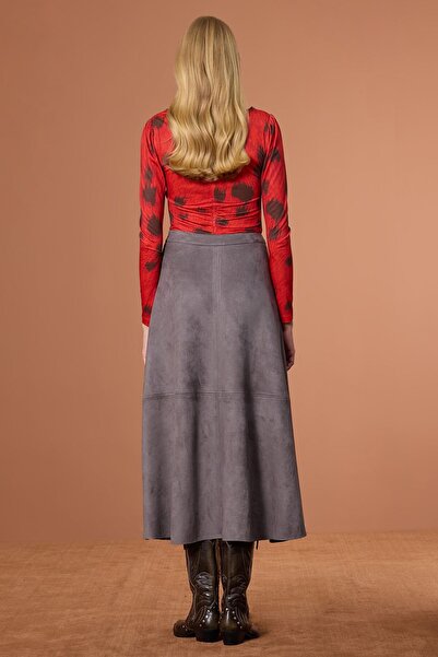 UPGRADE Parçalı Süet Etek Gri