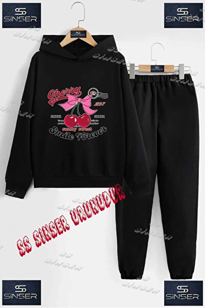 SS SİNSER Children's Unisex'Cherry Smile Forever' Custom Printed Hoodie Track...