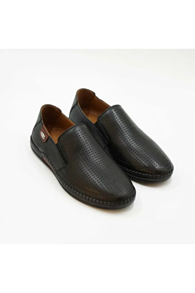 Piello Genuine leather loafers with perforations and flexible sole, Black