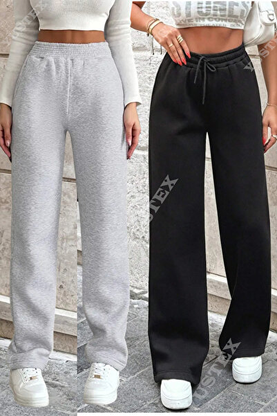 KİNNEAS 2 τεμάχια Γυναικεία Μαύρα + Γκρι Παντελόνια Μεγάλου Μεγέθους Φαρδιά Π...