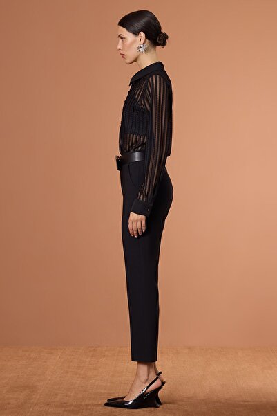 UPGRADE Transparan Tül Bluz Siyah