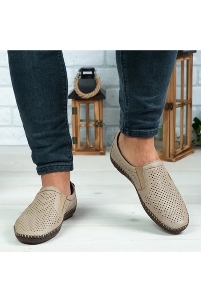 Piello Perforated genuine leather loafers, Cream