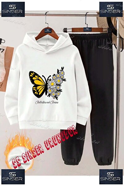SS SİNSER Children's Unisex "Butterfly Yellow Wing Daisy" Special Printed Hoo...