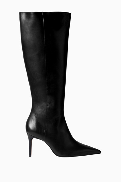 Schutz City Natural 85 Siyah Deri Diz Boyu, Blok Topuklu Çizme