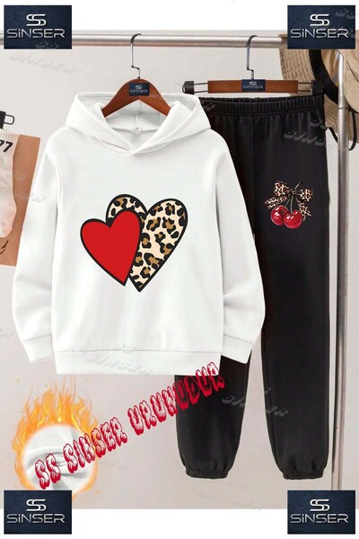 SS SİNSER Children's Unisex "Heart 2-Piece Red Leopard Patterned Special Prin...