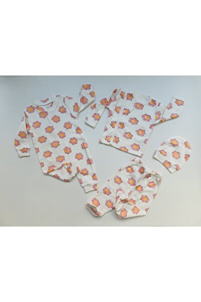 Vivolas Newborn Floral Patterned Romper and 3-Piece Set - (with Gloves, Booties, Hat) 0-3 Months