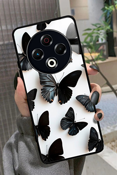 TECNO Spark 30 Uyumlu Siyah Kelebek Tasarımlı Glossy Premium Kılıf