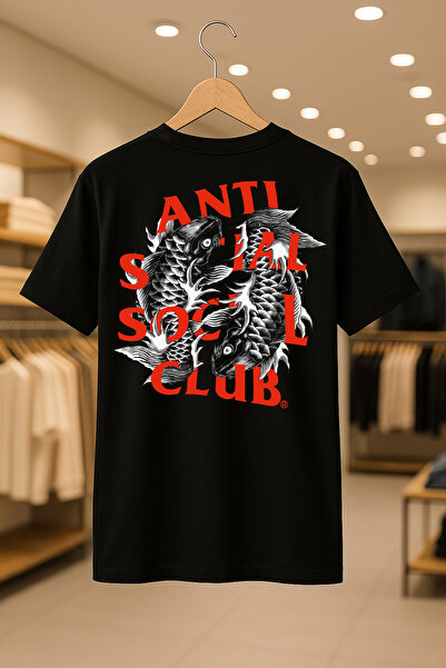 FEEL STYLE تي شيرت مطبوع بتصميم اجتماعي كبير الحجم للجنسين مصنوع من القطن بنس...