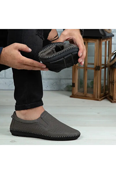 Piello Genuine leather loafers with perforations, Grey