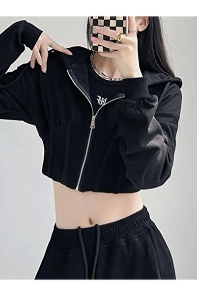 Gofeel 3 İplik Şardonlu Fermuarlı Modern Uzun Kollu Kesim Korse Ceket