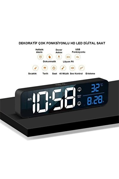 FORTİCO Dijital Masa Saati HD LED Ekranlı Aynalı Elektronik Saat Sıcaklık Tarih