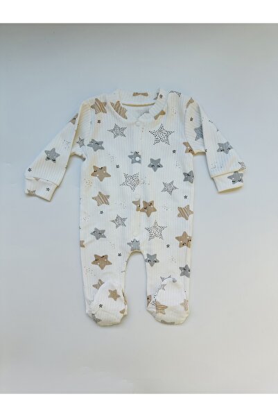 Vivolas Star Patterned Romper and 3-Piece Newborn Set - (with Gloves, Booties, Hat) 0-3 Months