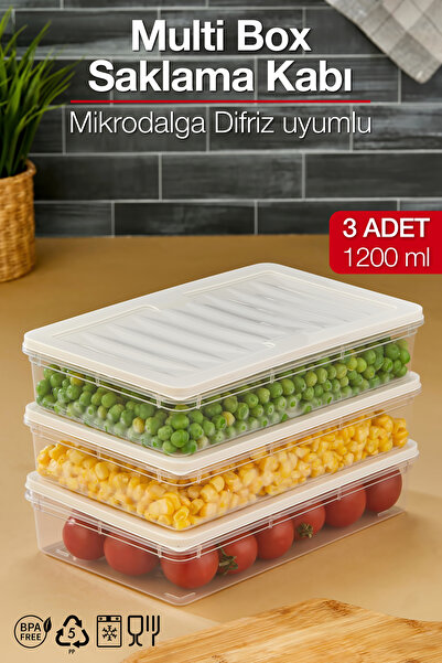 Pazarika Multi Box 3 Lü Set Saklama Kabı Seti - Dondurucu & Mikrodalga Uyumlu