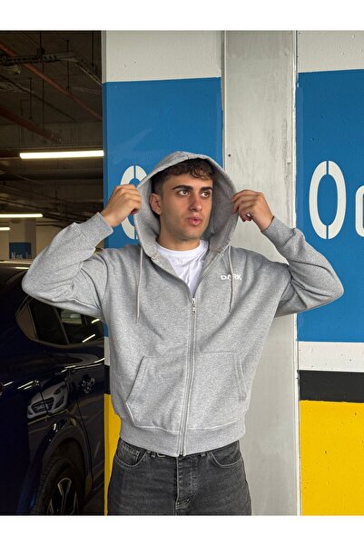 DARK MODA Чоловічий оверсайз-кардиган з принтом, застібкою-блискавкою та капюшоном