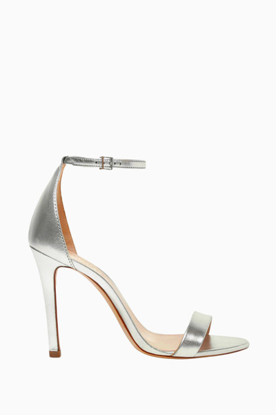 Schutz صندل فاخر من جيسيل 110 مصنوع من جلد النابا الفضي مع حزام للكاحل وكعب رفيع بطول 110 ملم