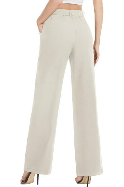 Tapata Women's high-waisted, wide, straight pants with pockets, relaxed fit, beige, size S,
