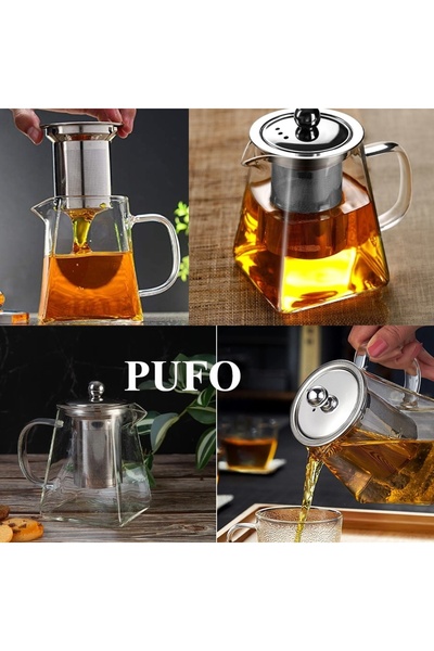 PUFO Exclusive glass tea infuser with filter and metal lid, 700 ml, transparent