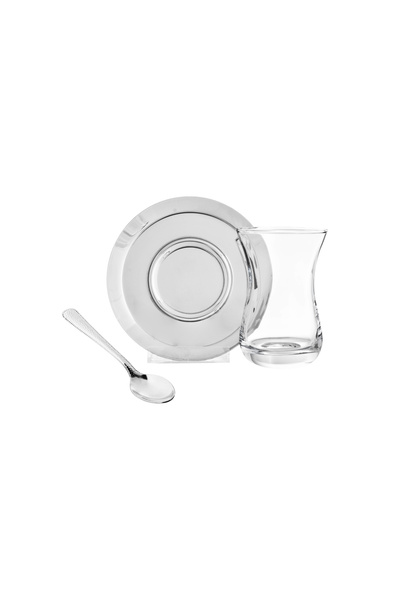 casa rosa طقم شاي زجاجي مكون من 18 قطعة مع صحن من الفولاذ المقاوم للصدأ