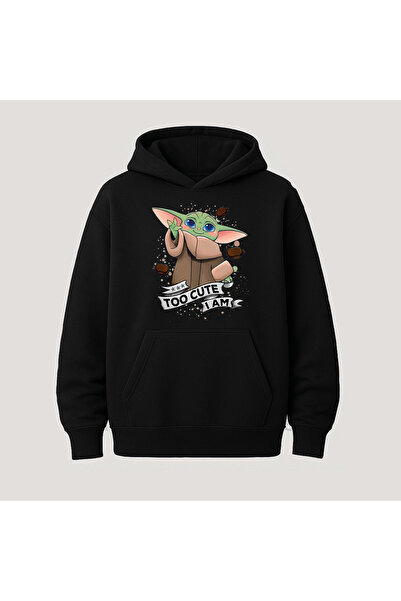 SVART WEAR Baby Yoda Baskılı Kanguru Cepli Pamuklu Kapüşonlu Uzun Kollu Hoodi...