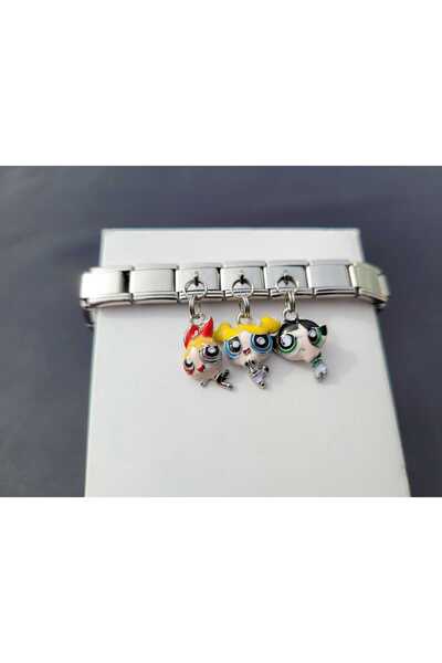 stainless steell powerpuff girls blossom, bubbles, buttercup üçlü italyan bil...