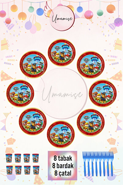 Umamiçe Paw Patrol Temalı Tabak, Bardak ve Çatal Seti – 8 Adet Tabak + 8 Adet...