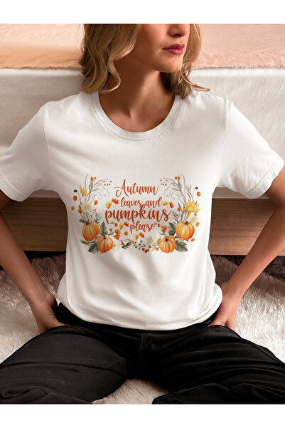 MAGORS تي شيرت نسائي من القطن بياقة دائرية وطباعة اليقطين لعيد الهالوين