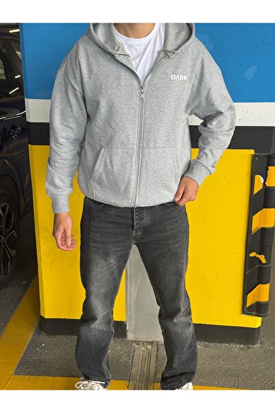 DARK MODA Чоловічий оверсайз-кардиган з принтом, застібкою-блискавкою та капюшоном