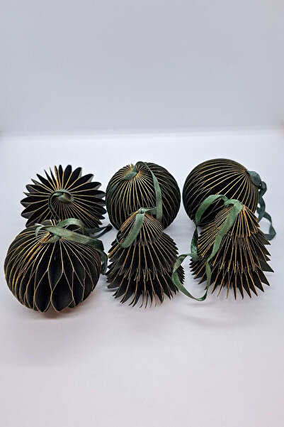 Linens Christmas Tree Ornament 6 Pieces, Glitter Green