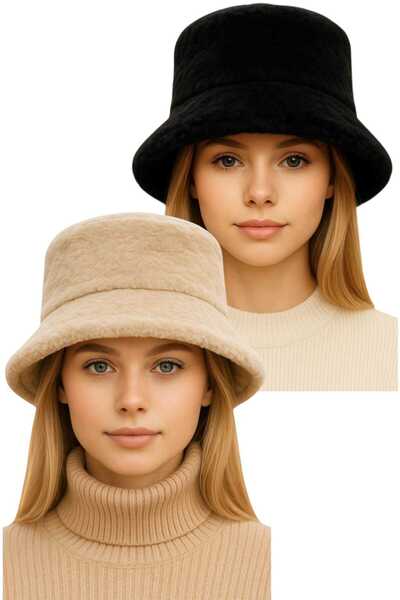 Trenderrs Women's Adjustable Plush Bucket Hat Set of 2
