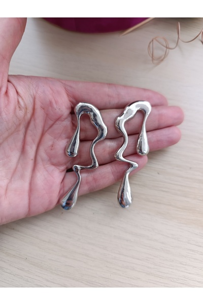 lor Cercei argintii lungi design abstract modern