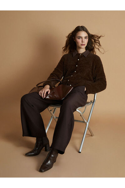 LC Waikiki Lcw Modest Brown Elastic Waist Wide Leg Women's Trousers