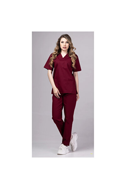 OEM Дамски медицински костюм DER KLASSIK, блуза и панталон, бордо