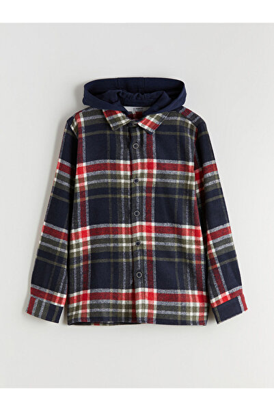 LC Waikiki Rmz Gi̇yi̇m Farkiyla Hooded Checkered Embroidered Boys' Shirt