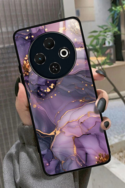 TECNO Spark 30C Uyumlu Mor Mermer Tasarımlı Glossy Premium Kılıf