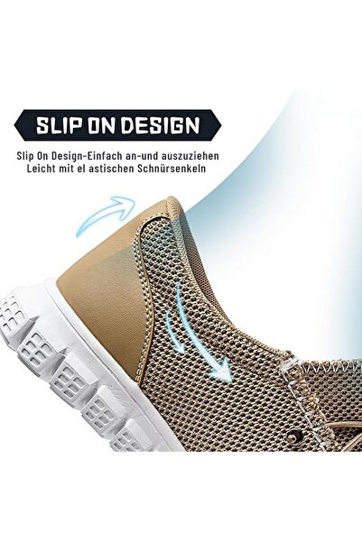 JUEQIBAA Men's breathable casual mesh loafers, khaki, size 41,