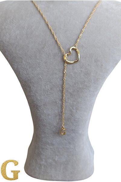 Birmem Kadın Altın Rengi Kişiye Özel 'G' Harfi Kalpli Y Model Yeni Sezon Sarmal Zincir Kolye